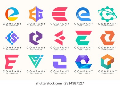 Resumen de logotipos mega colección con letras E. Logotipos geométricos abstractos