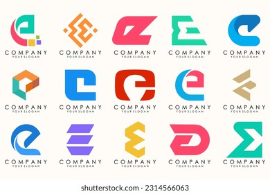 Resumen de logotipos mega colección con letras E. Logotipos geométricos abstractos