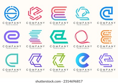 Abstrakte Logos Mega-Kollektion mit Buchstaben E. Abstrakte geometrische Logos