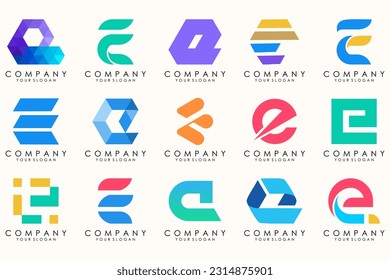 Abstract logos mega collection with letters E. Geometrical abstract logos