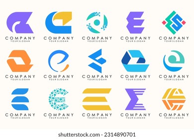 Resumen de logotipos mega colección con letras E. Logotipos geométricos abstractos
