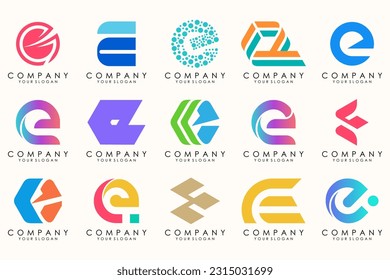 Abstrakte Logos Mega-Kollektion mit Buchstaben E. Abstrakte geometrische Logos