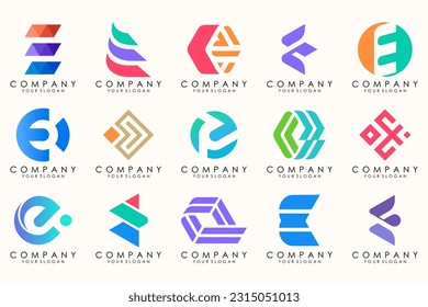 Abstract logos mega collection with letters E. Geometrical abstract logos