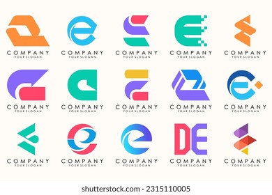 Resumen de logotipos mega colección con letras E. Logotipos geométricos abstractos