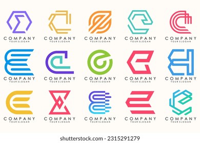 Abstract logos mega collection with letters E. Geometrical abstract logos