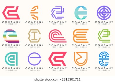 Resumen de logotipos mega colección con letras E. Logotipos geométricos abstractos