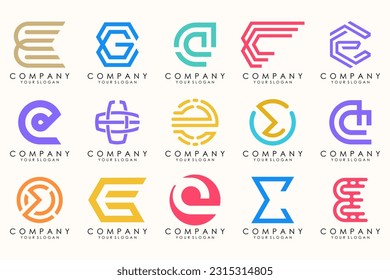 Abstract logos mega collection with letters E. Geometrical abstract logos