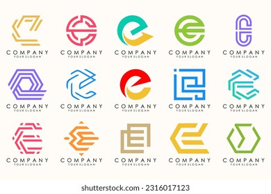 Abstract logos mega collection with letters E. Geometrical abstract logos