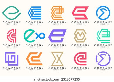 Abstract logos mega collection with letters E. Geometrical abstract logos