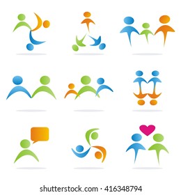 Abstract logos. People logo elements. Collection of 9 logo icons, useful for logos or icons. 