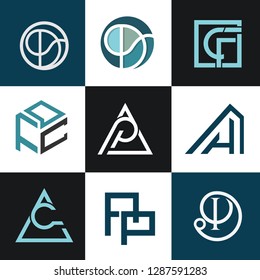 abstract logotype collection, modern logo flat color combinations, industrial logo, business and technology, vector logo templates, web and media logo