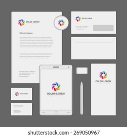 Abstract Logotype corporate identity template Mock up design elements. Vector clean white Business stationery, cd, envelope, document, business card, .