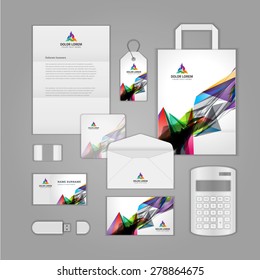 Abstract Logotype corporate identity template Mock up design elements. Vector illustration white Business stationery objects.