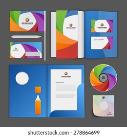 Abstract Logotype corporate identity template Mock up design elements. Vector illustration white Business stationery objects.