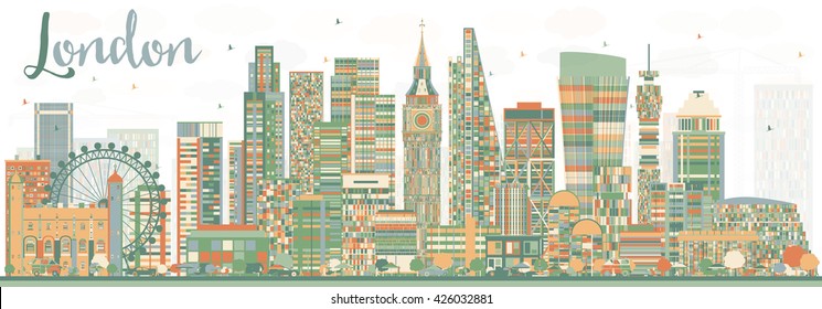 Abstract London Skyline with Color Buildings. Business Travel and Tourism Concept with Modern Buildings. Image for Presentation Banner Placard and Web Site.