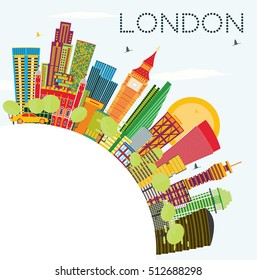 Abstract London Skyline with Color Buildings and Copy Space. Business Travel and Tourism Concept with Modern Architecture. Image for Presentation Banner Placard and Web Site.