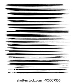 Abstract long black ink strokes set isolated on a white background