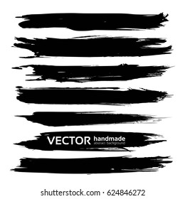 Abstract long black ink strokes set isolated on a white background