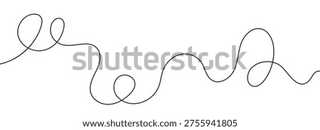 Abstract long continuous single squiggle line. Wavy rope element, curve cable. Simple tangle doodle one line.
