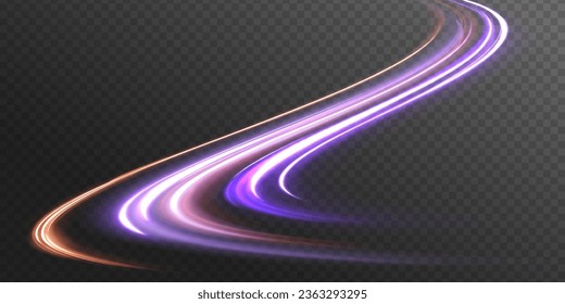 Abstract long exposure dynamic speed light trails background. Generative ai. Abstract neon motion glowing wavy lines. Futuristic technology concept. Vector illustration	