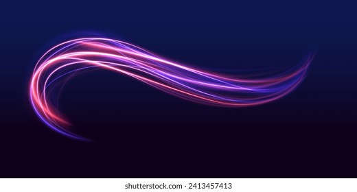 Abstract long exposure dynamic speed light trails background. Car road silhouette with light and motion effect. Sport car is made of polygons, lines and connected dots.	