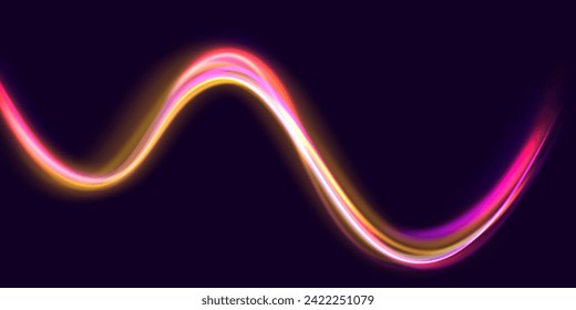 Abstract long exposure dynamic speed light trails background. Car road silhouette with light and motion effect. Sport car is made of polygons, lines and connected dots.