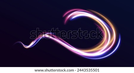 Abstract long exposure dynamic speed light trails background. Car road silhouette with light and motion effect. Sport car is made of polygons, lines and connected dots.	