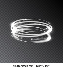 Abstract long exposure glowing rings. Bright traces of luminous particles swirling in fast motion. Slow shutter speed effect. Transparent light vector illustration