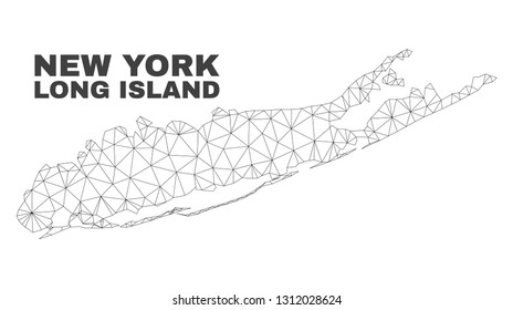 Abstrakte Long Island Karte einzeln auf weißem Hintergrund. Dreieckiges Maschenmodell in schwarzer Farbe von Long Island Karte. Polygonales geografisches Schema für politische Illustrationen.