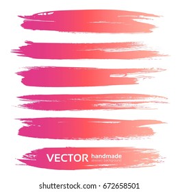 Abstract long thick pink paint strokes set isolated on a white background