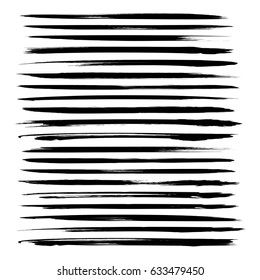 Abstract long thin black ink strokes set isolated on a white background