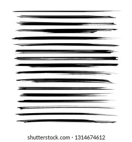 Abstract long thin black strokes set isolated on white background