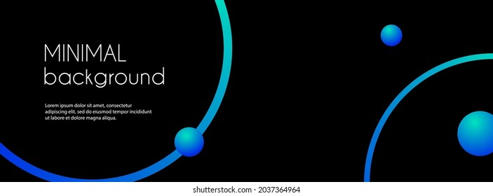 Resumen de la pancarta vectorial larga. Fondo cósmico mínimo negro con círculos azul gradiente y lugar para el texto. Plantilla de diseño de portada de medios sociales