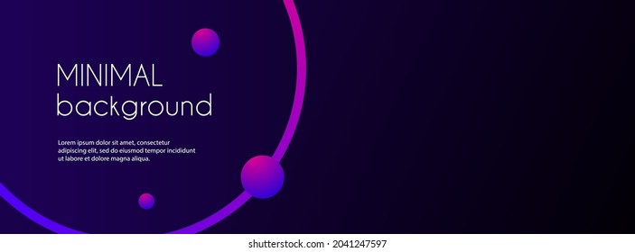 Resumen de la pancarta vectorial larga. Color de fondo mínimo negro con círculos morados degradados y lugar para el texto. Plantilla de diseño de portada de medios sociales