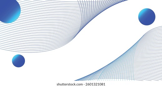 Abstract long vector banner with blue wavy lines. Minimal background