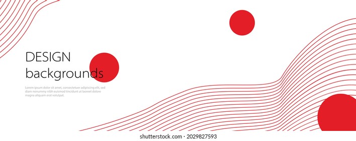Abstract long vector banner with red wavy lines. Minimal background