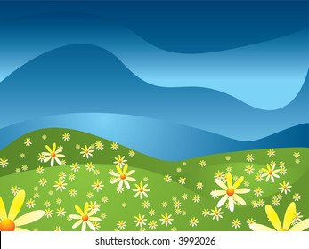 Abstract look at a summer scene with bright illustrated flowers