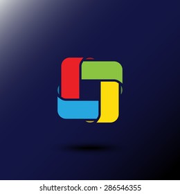 Abstract looped ribbon vector. Media loop symbol. Four trendy colors. Editable.