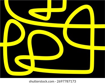 Abstractas Vector en bucle de gruesas líneas de gradiente amarillo sobre un fondo negro. Dibujado a mano sin inteligencia artificial.
