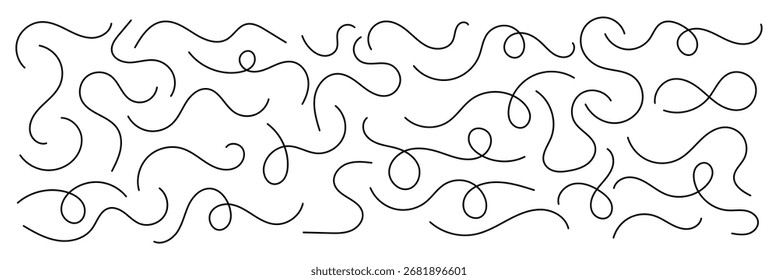 Abstrakte Schleifenlinie. Looping squiggle Linien Muster oder Textur. Vektordralllinien. Handskizziertes Rahmen- und Trennelement. Satz aus Wellenlinie, Drall und Kurvenlinie.