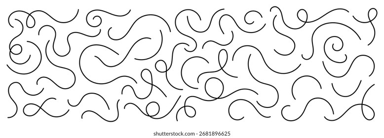 Abstract Looping Curve Line. Looping squiggle lines pattern or texture. Vector swirl lines. Hand Sketched Border and Divider Element. Set of Wavy, Swirl and Curve Line.