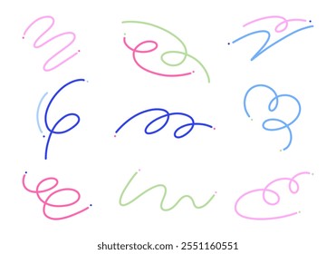 Abstract looping and curved line elements. A collection of 9 abstract looping and curved line elements with flowing and elegant designs, perfect for artistic, modern, and creative projects