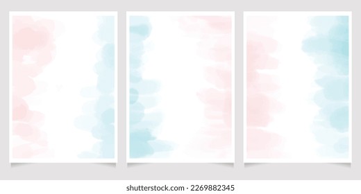 abstract loose blue and pink watercolor background for wedding invitation card template layout 5x7 vertical digital painting