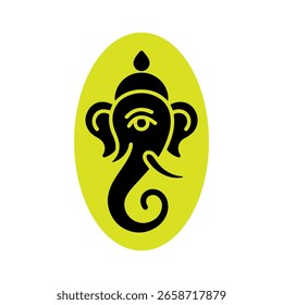 Icono Abstractas del Vector de la cabeza de Lord Ganesha en negro y amarillo