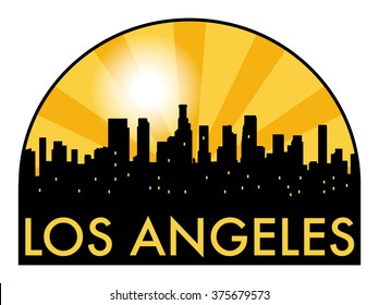 Abstract Los Angeles skyline in the evening, with warm orange burst, vector illustration