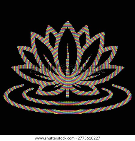 Abstract Lotus Flower Halftone Leaf Dot Pattern, Glitch RGB Sacred Water Lily Meditation Symbol Vector Illustration.