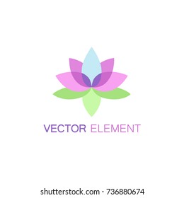 Abstract lotus icon and logo design template in flat style - vector monogram and emblem for health & spa centers, organic cosmetics, yoga classes and medical centers.