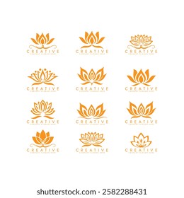 Abstract lotus icon set vector design, Stylized lotus flower logo combination design