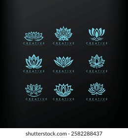 Abstract lotus icon set vector design, Stylized lotus flower logo combination design