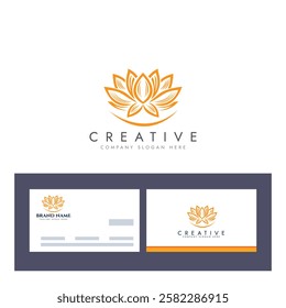 Abstract lotus logo vector design, Stylized lotus flower icon with business card